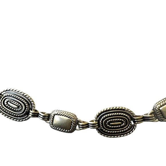Vintage Brighton Silver Tone Mixed Link Chain Belt Oval Rectangle Textured Med main image 5